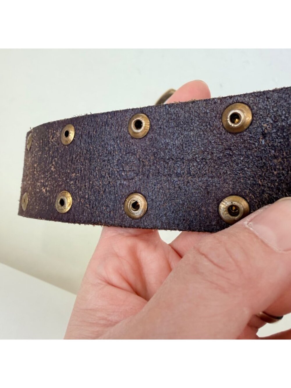 Linea Pelle vintage Studded Leather Belt Brown Brass Western Distressed Size M - Picture 6 of 9